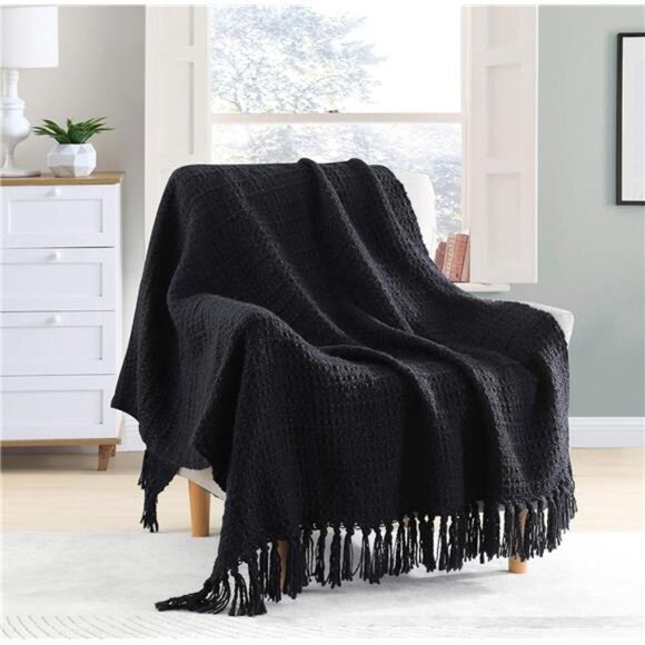 HOME Chunky Black Knitted Throw Blanket for Couch, Chair, Sofa, or Bed - Picture 12 of 16